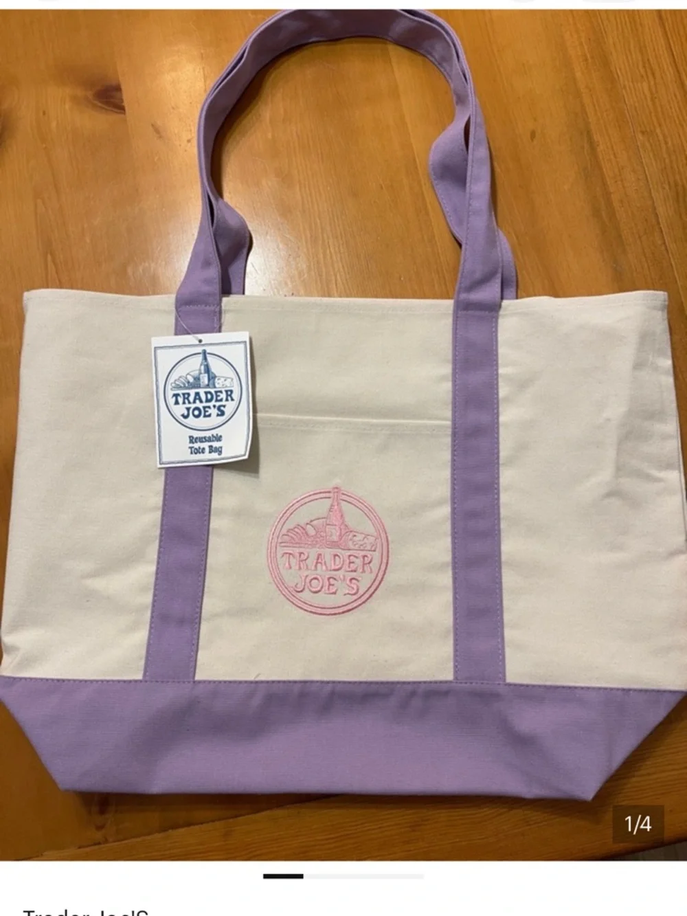Trader Joe's 5 Pastel Canvas Tote Bag BUNDLE ~ 1 Large 💜 4 Minis 💜🩷🩵💚 NWT - Picture 2 of 10